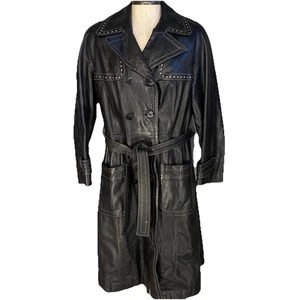 Gabardina Montgomery Ward The Tannery de cuero negro pequeña costura occidental - Imagen 1 de 24