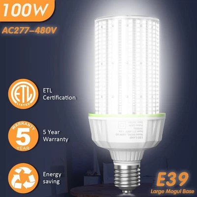 480Volt Commercial LED Corn Bulb Light 100W Warehouse Workshop High Bay Light 5k - Image 1 of 4