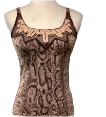L.A.M.B. Cami recortada Gwen Stefani vintage con estampado animal de malla bordada primavera 2006 Foto 1 de 4