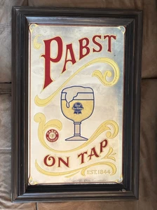 Vintage Pabst Blue Ribbon Goblet Glass "ON TAP" EST. 1844 Mirror Sign - 24 x 16 - Picture 1 of 11