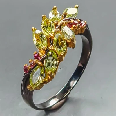Handmade Natural Peridot Ring 925 Sterling Silver Size 6.75 /R443002 - Image 1 of 4