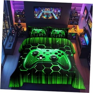 Modern Gamer Comforter Set Size, Green Honeycomb Gamepad Down Full Gamepad 02 - Picture 1 of 7