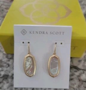 Kendra Scott Dani Ridge Frame Drop Earrings Gold Golden Abalone Shell NWT $70 - Picture 1 of 2