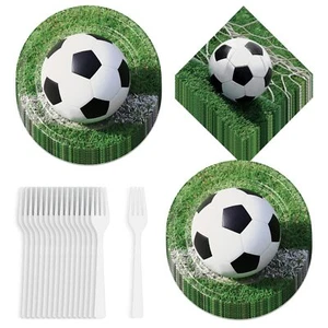 Soccer Party Supplies Soccer Ball Paper Dinner Plates Luncheon Napkins And Forks - Picture 1 of 5