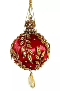 Ornamento natalizio vintage anni 80 giugno Zimonick Studio SP 504 foglie d'oro Swarovski - Foto 1 di 20