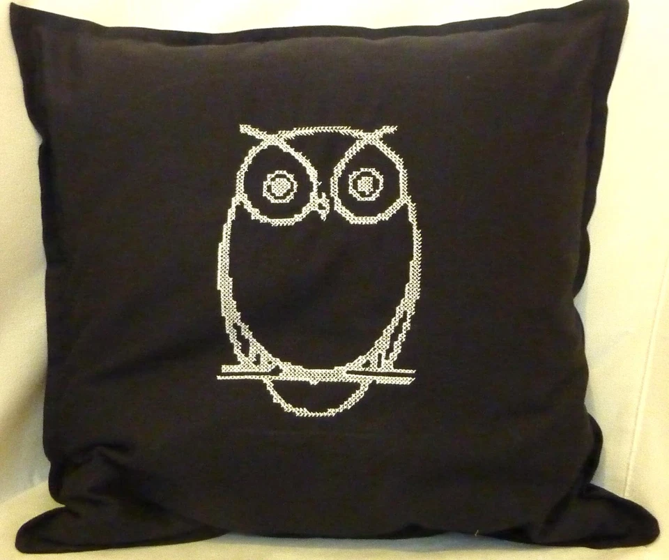 Cross Stitched embroidered Shabby Chic home décor sofa chair black 18" Cushion - Image 1 of 1