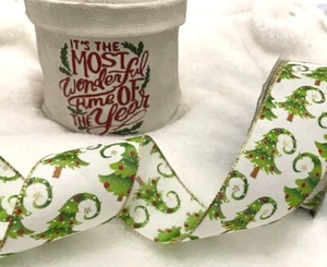 Christmas FUNKY FOREST festive trees - Luxury Wire Edge Ribbon 63mm *NEW 2024* - Picture 1 of 7