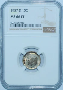 1957 D NGC MS66FT Full Torch Roosevelt Dime - Picture 1 of 2