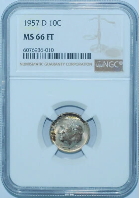 1957 D NGC MS66FT Full Torch Roosevelt Dime - Image 1 of 2