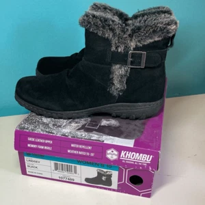 Khombu Lindsay Black Leather Ankle Boots Size 10 - Picture 1 of 15