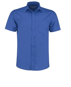 Kit Kustom DA UOMO ragazzi più grandi KK141 camicia a maniche corte ufficio casual lavoro BLU - Foto 1 di 2