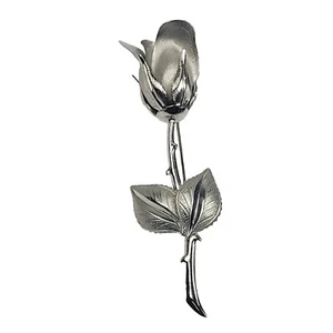 Silver Tone Rose Brooch Pin Vintage - Picture 1 of 15