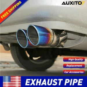 2.5" Car Blue Dual Exhaust Pipe Tailpipe Stainless Steel Tail Muffler Tip Throat - Picture 1 of 12
