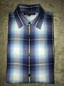 Michael Kors Mens Shirt Blue Size M Plaid Print Button Down $98 EUC  Gorgeous - Picture 1 of 12
