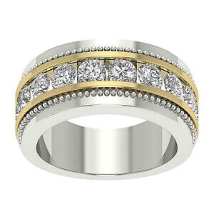 2.00 Ct Round Cut Simulated Diamond Men's Wedding Ring Band Two Tone Gold Plated