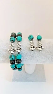 Handmade Beaded Bracelet and Earring Set Anchor Reconstituted Turquoise - Picture 1 of 4