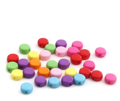 125 Round Flat Beads 7mm Acrylic Plastic Random Matte Multicolor Mix  USA 1014 - Image 1 of 4