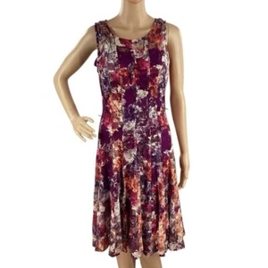 Vestido Leslie Fay Floral Calce Y Acampanado Sin Mangas Malla Púrpura Talla 6 - Imagen 1 de 7