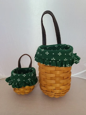 Longaberger Small and XS Gatehouse Basket Set~Hanging~green cloth lining 2001-2 Cover