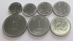 BRAZIL SET 7 MONETE 1 5 10 20 50 CENTESIMI 1 E 5 CROCIATI 1986 - 1988 - Foto 1 di 2