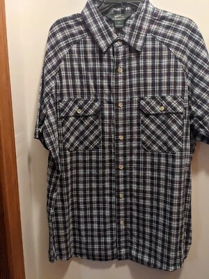 Camisa Woolrich Para Hombre Grande Índigo y Rojo Rayas Abotonada Camisa Mangas Foto 1 de 4