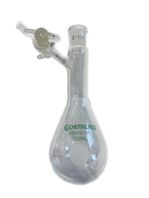 CHEMGLASS AIRFREE Glass 100mL Schlenk Reaction Flask 14/20 2mm Stpk AF-0520-04 - Image 1 of 4