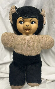 Rushton Rubber Face 15” sassy smiling teddy bear black and pink vintage plush