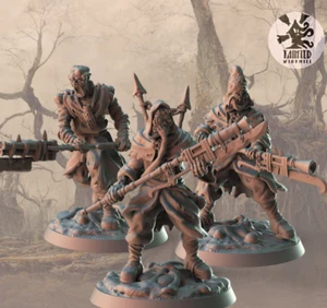 Chaos Decay nurgle cultists with base overall size 40mm Display Model Qty 3 - Picture 1 of 1