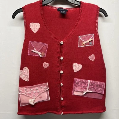 Eagle’s Eye Women’s Vintage Valentines Day Sweater Vest Large Red Embroidered - Image 1 of 4