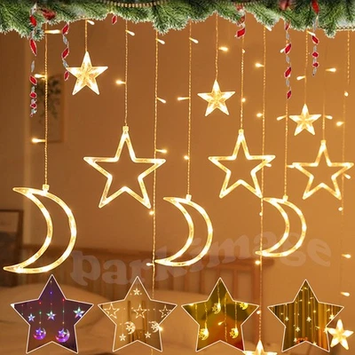 Ramadan Eid Mubarak LED Moon Star Fairy String Lights Curtain Window Party Decor - Image 1 of 4