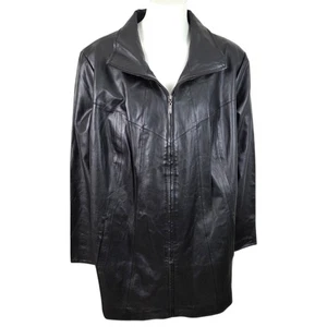 Chaqueta de cuero genuino talla grande Woman Within línea A para mujer 24 W cremallera negra - Imagen 1 de 13