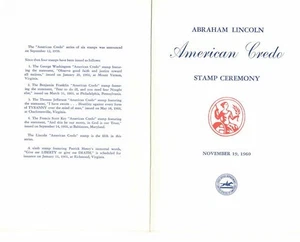 #1643 First Day Ceremony Program 4c Abraham Lincoln (American Credo) - Picture 1 of 2