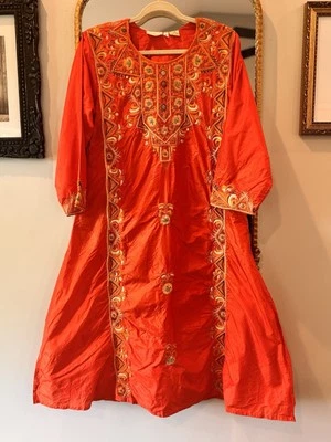 Vintage Loveleen Orange Authentic Indian Beaded Top/Tunic  - Image 1 of 4