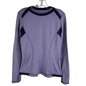 Lululemon Base Runner Long Sleeve Sweatshirt Top Womens Purple Striped Pullover - Picture 1 of 7