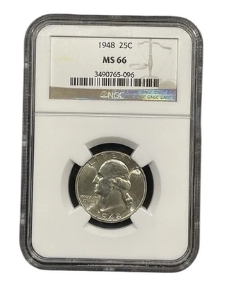 1948 Washington Quarter – NGC MS66 – Gem BU – Bright Luster & Sharp Strike - Image 1 of 2
