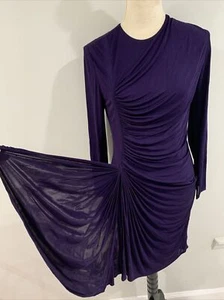 3.1 Phillip Lim Short Stetchy Draped Knit Viscose Dress Purple Sz L Long Sleeve - Picture 1 of 12