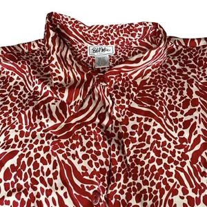 Vintage 26W Bob Mackie 100% SILK BLOUSE Red & White Animal Print Zebra Button - Picture 1 of 14