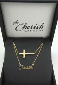 ~STUNNING ADJUSTABLE 14K YG DUO BLESSED RELIGIOUS CROSS&FAITH CHAIN NECKLACE3.0G - Picture 1 of 15
