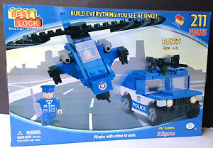 BEST-LOCK 211 PIECE POLICE SET TRUCK, HELICOPTER + 3 FIGURES~Clearance Price~ 
