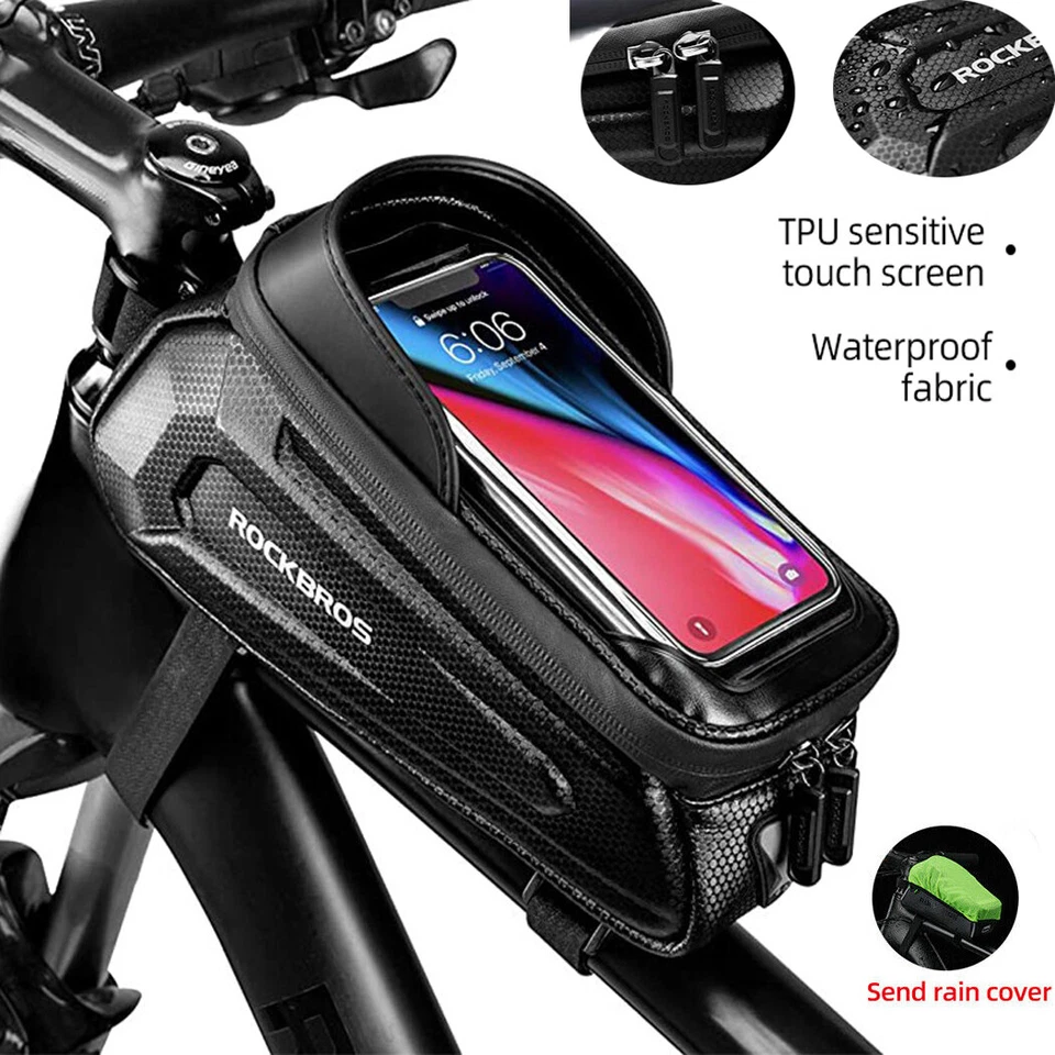 ROCKBROS Bike Frame Bag MTB Phone Bag Front Top Tube Bag Hard Shell 6.8'' - Image 1 of 4