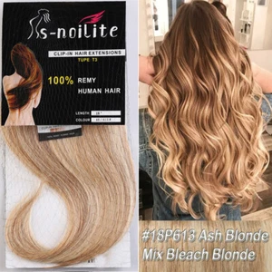 Platinum Blonde Clip In 100% Real Remy Human Hair Extensions Full Head 8 PIECES - Picture 1 of 51