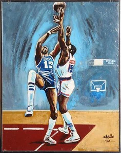 Bill Gallo, Wilt Chamberlain and Willis Reed And Jump Ball, Acrylic on Board, si - Picture 1 of 3