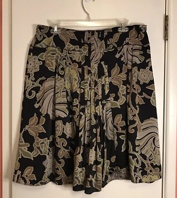 Falda plisada floral negra verde satinada APOSTROPHE para mujer talla 14 Foto 1 de 3