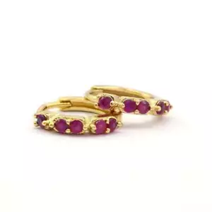Natural Red Ruby Women Huggie Hoop Earrings 10k Solid Gold Earrings G539 - Picture 1 of 6