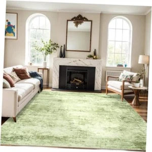 8x10 Washable Area Rugs, Large Abstract Living Room Rug Non-Slip 8'x10' Green - Picture 1 of 7