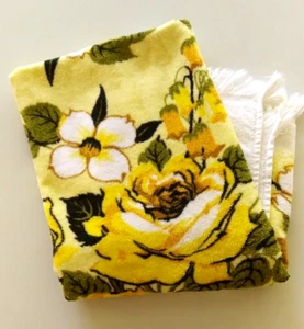Vintage gelb Rosen Blumen Fransen Badetuch 32" mal 21" alle Baumwolle hergestellt in den USA - Bild 1 von 11