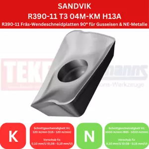 10 x SANDVIK R390-11T304M-KM H13A Gusseisen & NE-Metalle !NEU, mit Rechnung! - Picture 1 of 3