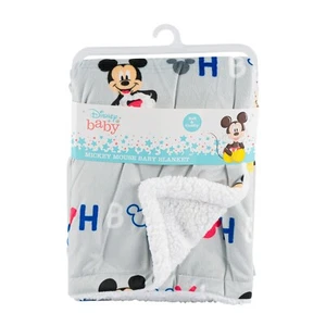 Disney Cudlie Baby Boy Mickey Mouse MNK/Sherpa Blanket with Oh Boy Print - Picture 1 of 1
