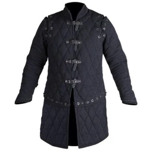 Mittelalterlicher Gambesonmantel Langarm dick gepolstert gesteppte Jacke Rüstung SCA schwarz - Bild 1 von 2