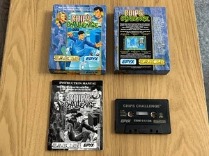 Epyx Chips Challenge Commodore 64 - Boxed & Working -👽👾Retro Gift Idea👾👽 - Photo 1/24